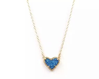 Heart Connector Drusy PG09D Druzy Petite One of a Kind Pieces Druzy Heart Pendant Gold Plated Pendant Natural