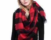 Red Buffalo Check Tartan Plaid Scarf Blanket