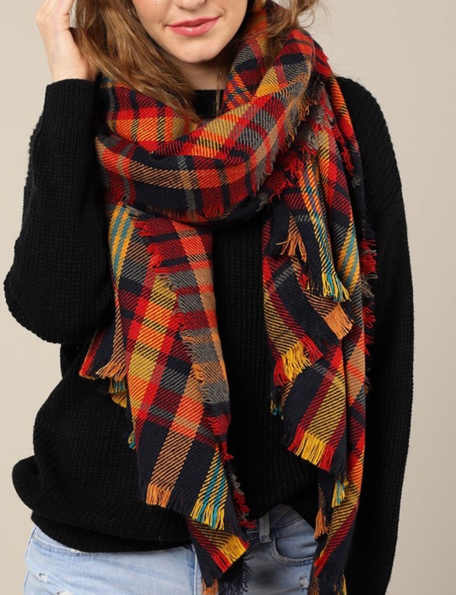 Tartan Plaid Scarf Mustard Yellow Plaid Winter Scarf Etsy