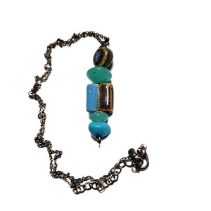 Turquoise Bead Necklace, Turquoise Tiger Lariat Bead Necklace, Brown and Turquoise Necklace