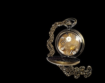 Steampunk Necklace Bronze Pocket Watch, Watch Parts Necklace, Bronze Pocket Watch Pendant Necklace