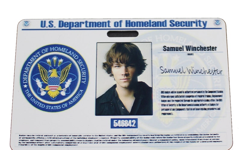 Supernatural Homeland Security Sam Winchester Prop ID Badge Etsy