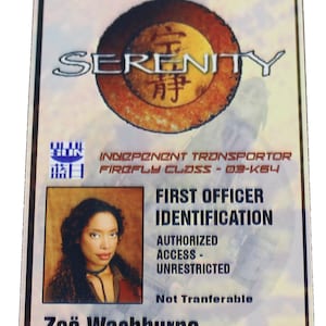 Firefly Serenity Zoe Prop ID Badge