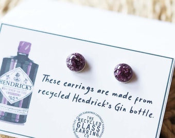 HENDRICK'S GIN, Recycled Hendrick's Gin Bottle Earrings, Recycled Gin Bottle Earrings, Glass Earrings, Recycled Liquor Bottle Earrings