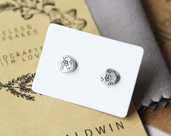 STERLING SILVER STUDS, Recycled Sterling Silver Earrings, Hand Stamped Silver Earrings, Silver Stud Earrings, Silver Earrings