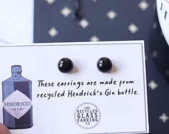 HENDRICKS GIN EARRINGS, Recycled Glass Earrings, Hendricks Earrings, Glass Stud Earrings, Recycled Liquor Bottle Earrings