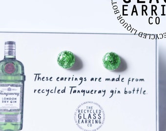 TANQUERAY EARRINGS, Recycled Glass Earrings, Tanqueray Gin Earrings, Glass Stud Earrings, Recycled Liquor Bottle Earrings