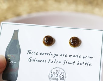 GUINNESS EARRINGS, Recycled Guiness Bottle Earrings, Recycled Stout Earrings, Glass Earrings, Recycled Liquor Bottle Earrings