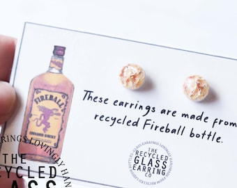 FIREBALL EARRINGS, Recycled Glass Earrings, Fireball Earrings, Glass Stud Earrings, Recycled Liquor Bottle Earrings