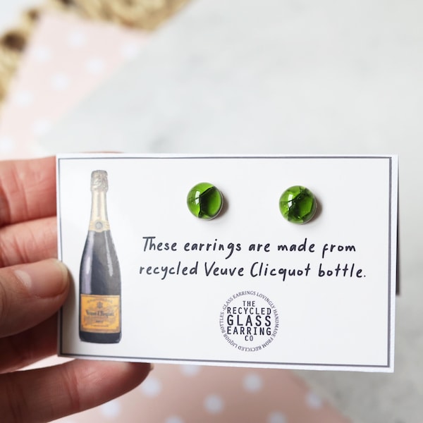 VEUVE CLICQUOT, Champagne Bottle Earrings, Recycled Glass Earrings, Glass Earrings, Recycled Liquor Bottle Earrings, Unique Fashion