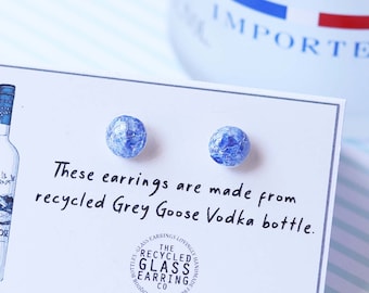 VODKA EARRINGS, Recycled Glass Earrings, Recycled Grey Goose Earrings, Glass Stud Earrings, Recycled Liquor Bottle Earrings