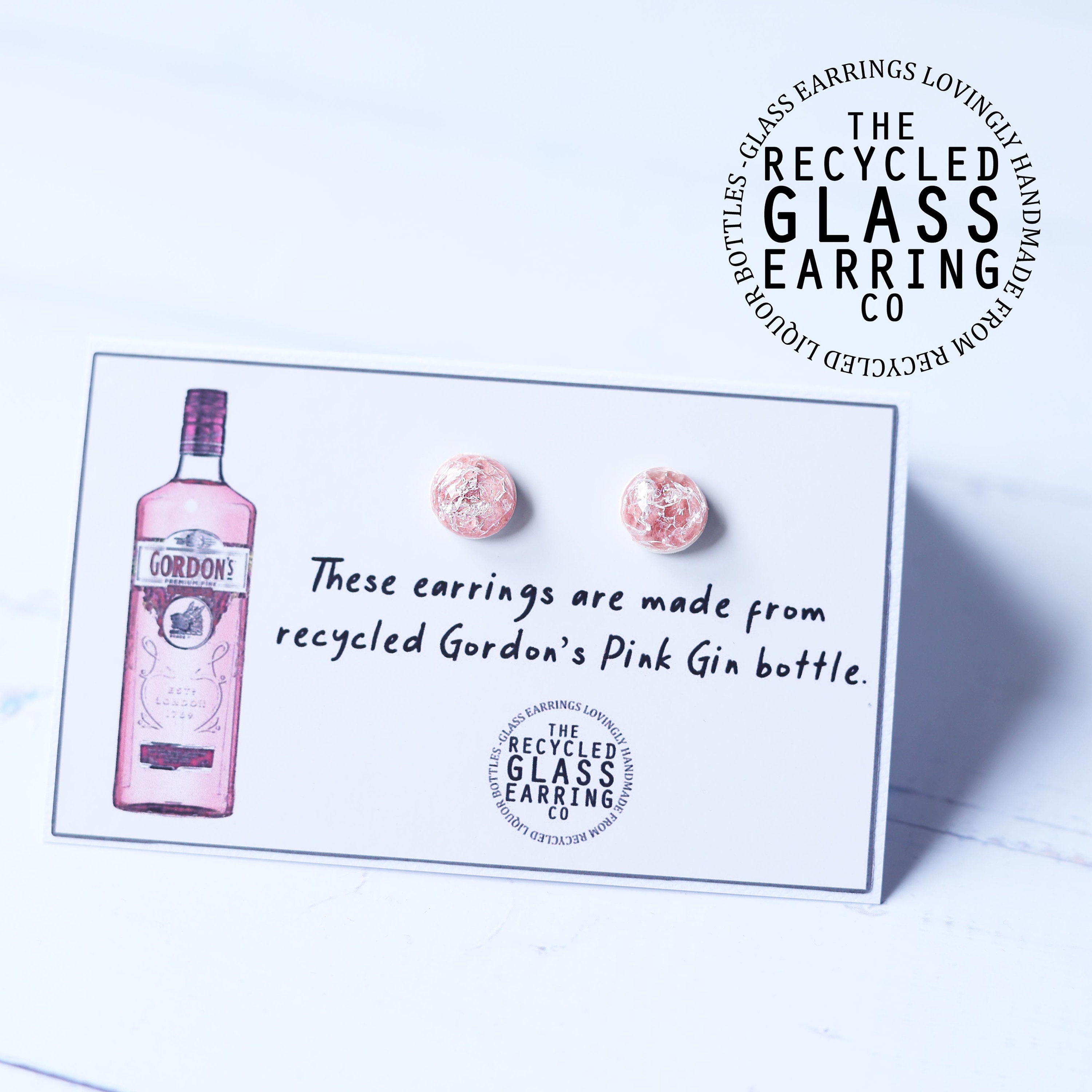 PINK GIN EARRINGS, Recycled Gordon's Gin Bottle Earrings, Recycled Gin
