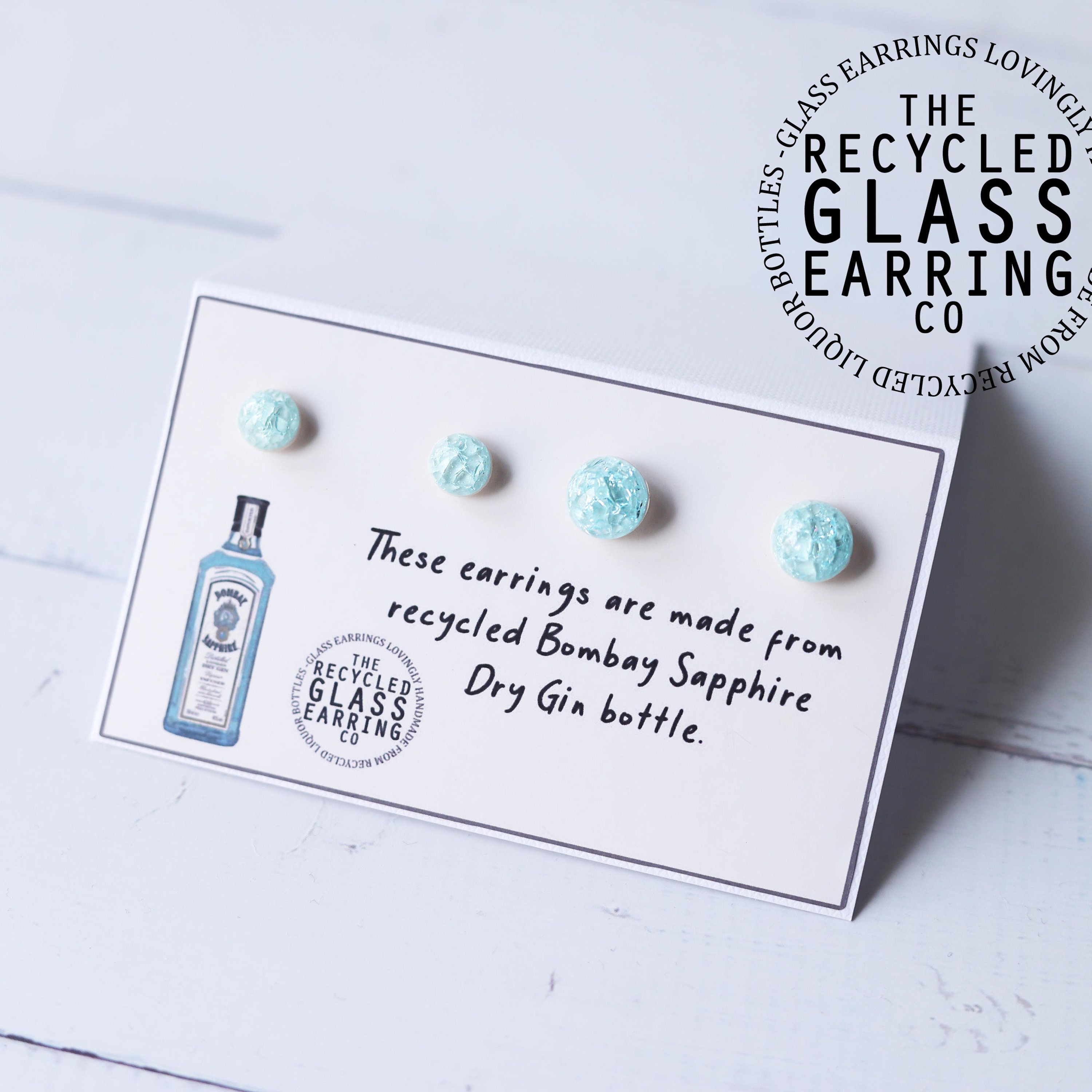 BOMBAY SAPPHIRE EARRINGS, Recycled Gin Bottle Earrings, Recycled Bombay Sapphire Earrings, Glass Earrings, Recycled Liquor Bottle Earrings