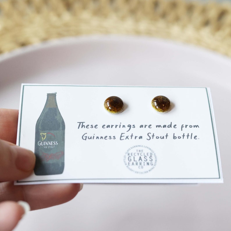 GUINNESS EARRINGS, Recycled Guiness Bottle Earrings, Recycled Stout