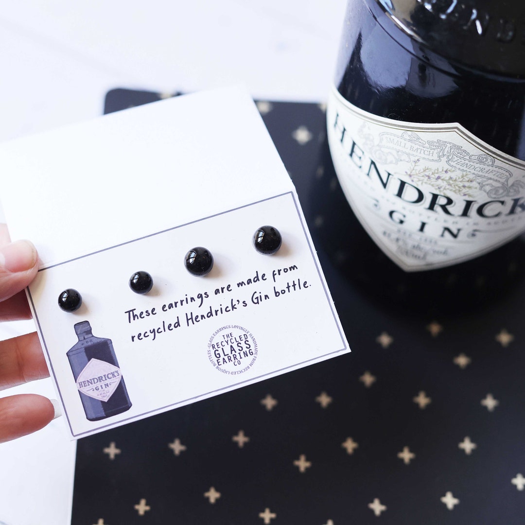 HENDRICK'S GIN EARRINGS, Recycled Gin Bottle Earrings, Recycled Hendrick's Gin Earrings, Glass