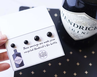 HENDRICK'S GIN ÖRHÄNGEN, Örhängen av återvunna ginflaskor, Örhängen av återvunna Hendrick's gin, Örhängen av glas, Örhängen av återvunna spritflaskor