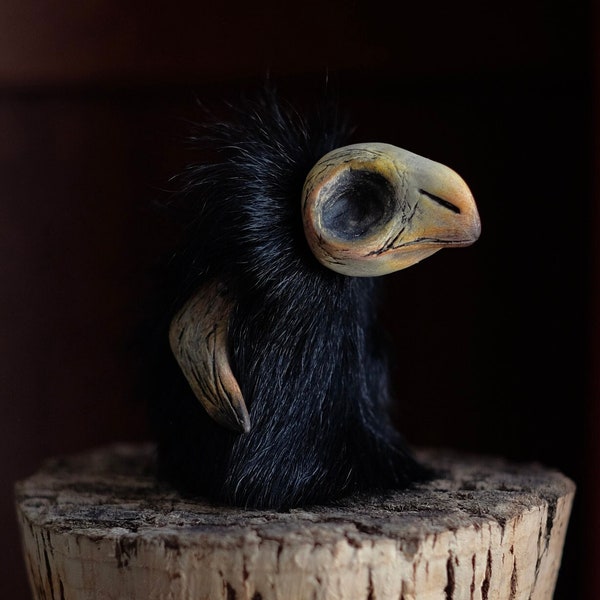 OOAK art doll, raven, goth doll, animal doll, handmade, Collectible, textile sculpture, goth art, creepy cute, plushie, stuffed toy, crow