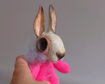 OOAK art doll, bunny, goth doll, animal doll, handmade, Collectible, textile sculpture, goth art, creepy cute, plushie, stuffed toy