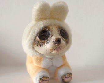 OOAK art doll, cat, goth doll, animal doll, handmade, Collectible, textile sculpture, goth art, creepy cute, plushie, stuffed toy, bunny