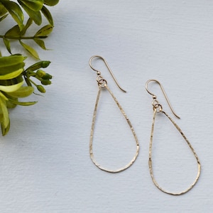 Gold Hammered Hoop Teardrop Earrings by The Statement House, Gold Filled Dangle Hoop Earrings