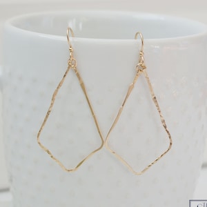 Gold Hammered Teardrop Earrings by The Statement House, Gold Filled Dangle Hoop Earrings, Sterling Silver or Rose Gold Hoop Option