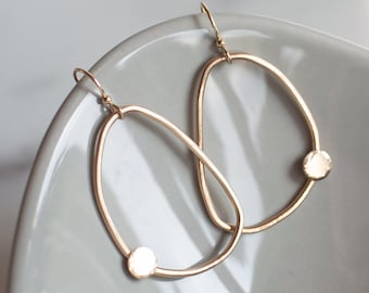 DEDE Geometric Hoop Earrings by The Statement House, Gold-Filled Dangle Hoop Earrings, Disc Accents