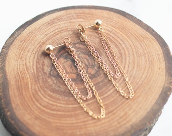 Gold and Rose Gold Dangle Chain Earrings by The Statement House, Post Earrings, Gold Filled, Rose Gold Filled Drop Earrings