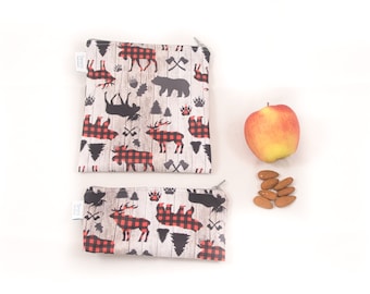 Reusable Sandwich Snack Bag Set, Canadiana, reusable food bag, ecofriendly pouch, zippered food bags, snack pouch, lunch bag, snack sack