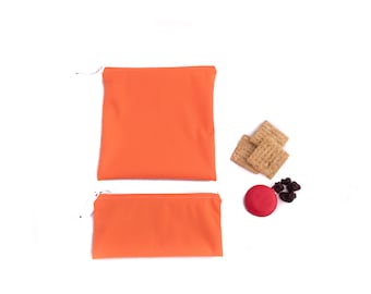 Reusable Snack and Sandwich Bag Set Orange, Zero Waste Pouch, Fabric snack sack, food safe PUL Bag, washable lunch baggie