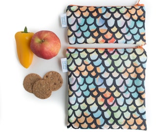 Reusable Sandwich Snack Bag Set, Dragon Scales reusable food bag, ecofriendly pouch, zippered food bags, snack pouch, lunch bag, snack sack