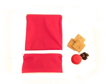 Reusable Sandwich Snack Bag Set Red, reusable ecofriendly zippered snack pouch, zero waste lunch bag, food safe snack sack