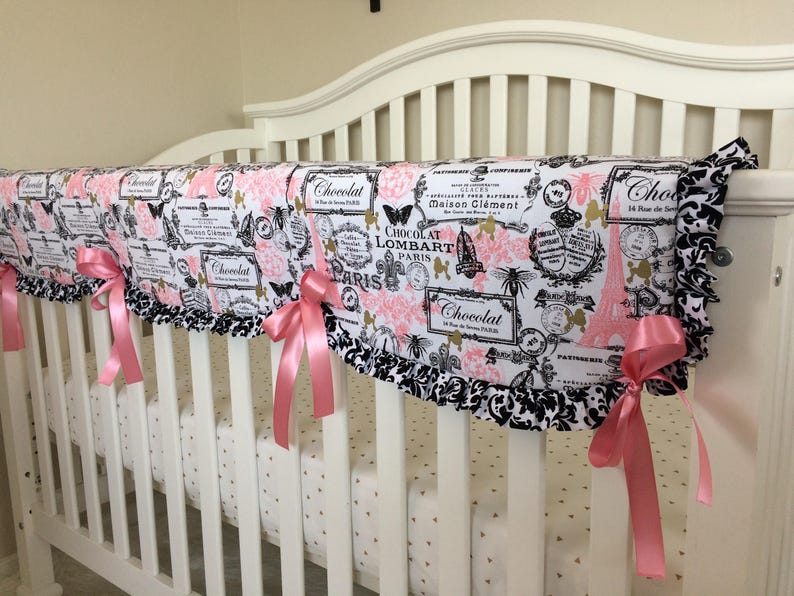 Crib Rail Cover Pink Paris Crib Rail Cover Teething Rail Etsy