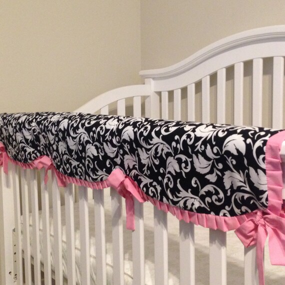 Black And White Damask Crib Rail Cover Pink Baby Bedding Etsy