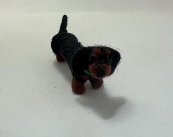 Needle-Felted Black and Tan Dachshund Dog Sculpture