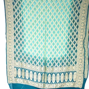 Two Toned Sea Green Banarasi Bandhani Dupatta