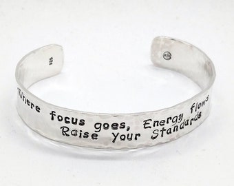 Stamped & Hammered Sterling Silver Cuff Bracelet • Unique • Gift • Inspirational Inspiring Positive Quotation Spirtual