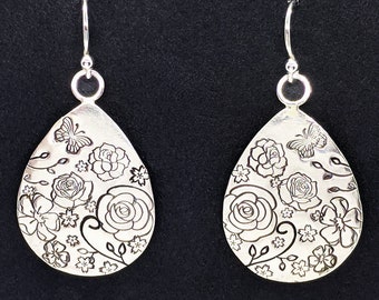 Floral Dangle Sterling Silver Earrings