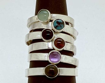 Sterling Silver Gemstone Stacker Rings