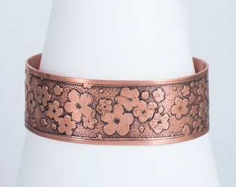 Cherry Blossoms Etched Copper Cuff • Floral • Flowers • Manga • Unique • Organic • Handmade • Copper Bracelet Cuff • Gift • Botanical • Boho