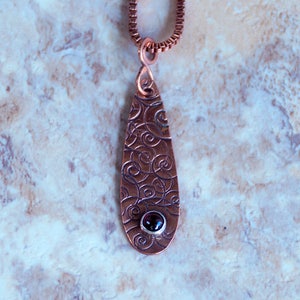 Gemstone Copper Spirals Drop Pendant Necklace Custom, Handmade, Organic, Boho, Chic image 6