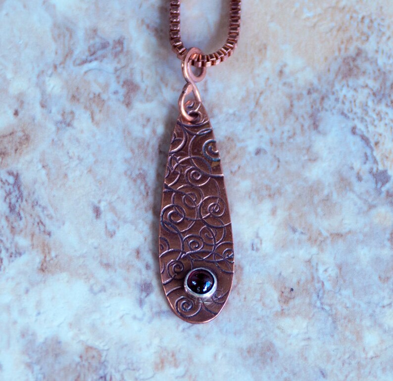Gemstone Copper Spirals Drop Pendant Necklace Custom, Handmade, Organic, Boho, Chic image 6