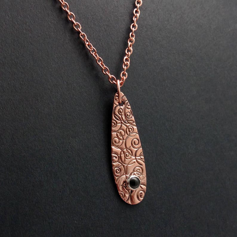 Gemstone Copper Spirals Drop Pendant Necklace Custom, Handmade, Organic, Boho, Chic image 4