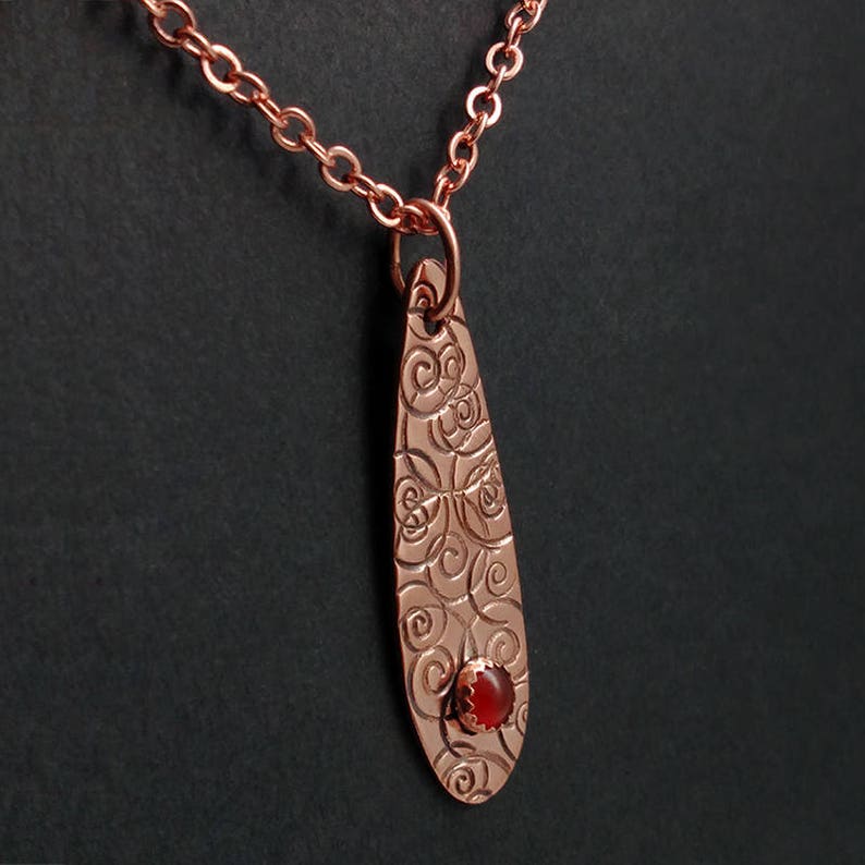 Gemstone Copper Spirals Drop Pendant Necklace Custom, Handmade, Organic, Boho, Chic image 5
