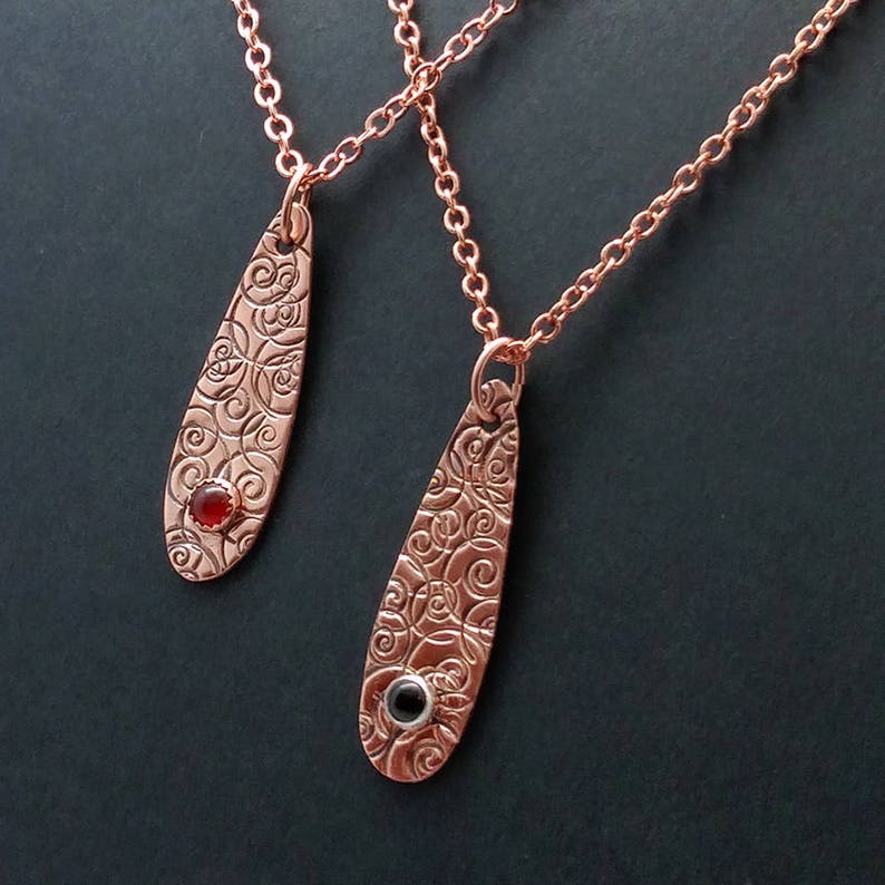 Gemstone Copper Spirals Drop Pendant Necklace Custom, Handmade, Organic, Boho, Chic image 1