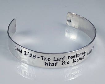 Custom Religous Sterling Silver Bracelet Cuff, Bible Quotation, Psalms Bracelet, Personalized Scriptures Cuff, Inspirational Quote, Biblical