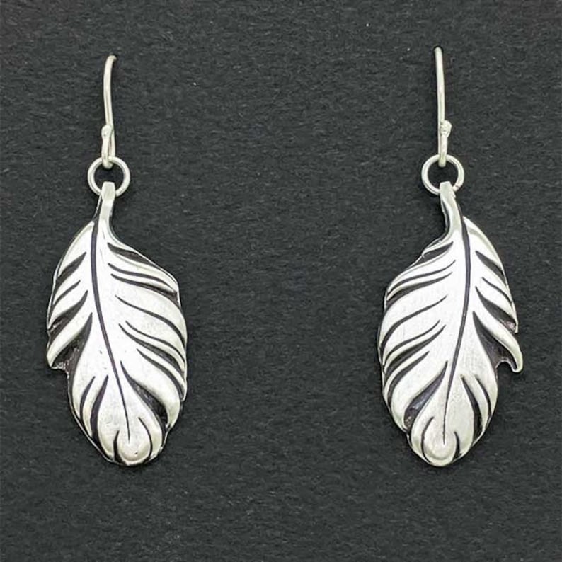 Minimalist Sterling Silver Feather Earrings, Minimalist Jewelry, Simple, Elegant, Bohemian, Chic, Handmade, Mothers Day, Anniversary, Gift image 1