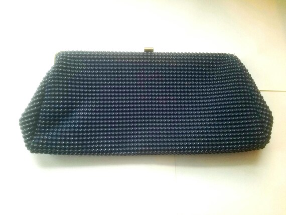 navy blue beaded clutch bag