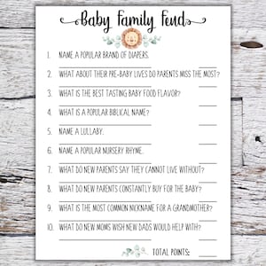 Baby Shower Feud Baby Family Feud Baby Shower Game, Lion Themed Boy Girl Gender Neutral Printable Baby Shower Game