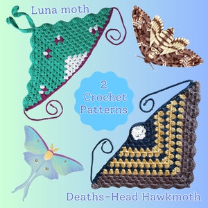 Peut inclure: Deux modèles de crochet pour une phalène lunaire et un sphinx à tête de mort. Le modèle de phalène lunaire est vert, blanc et violet. Le modèle de sphinx à tête de mort est brun, noir et or.