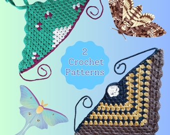 2 Crochet Patterns | Luna Moth | Death&#39;s-Head Hawkmoth | Skull Moth | Moth Bandana Crochet Bundle